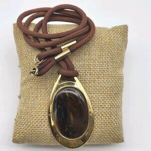 Vintage 1978 Sarah Coventry Broadway Necklace Brown Lucite Cord Retro